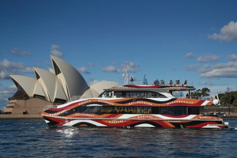 Sydney Harbour ferry features traditional wave designs that recognise local Aboriginal clans