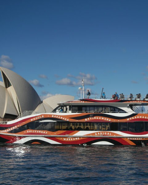 Sydney Harbour ferry features traditional wave designs that recognise local Aboriginal clans